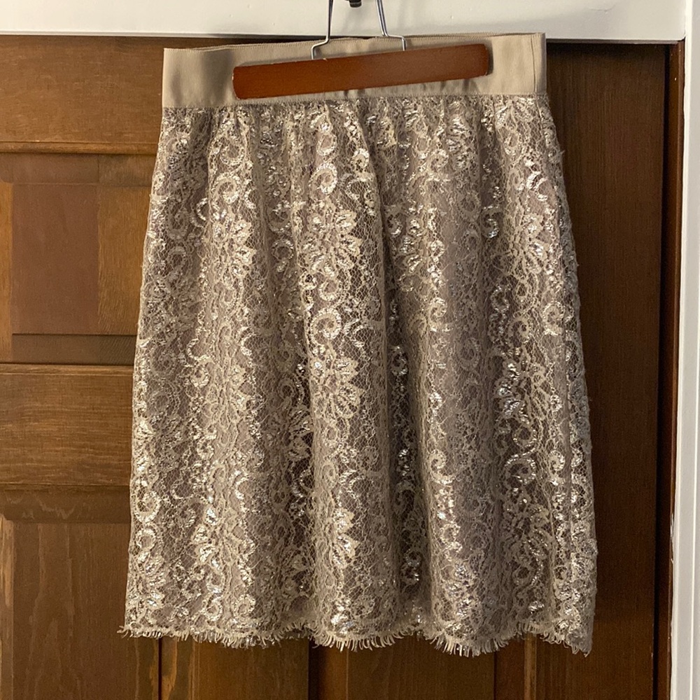 J. Crew Champagne Metallic Lace Overlay Skirt size 2